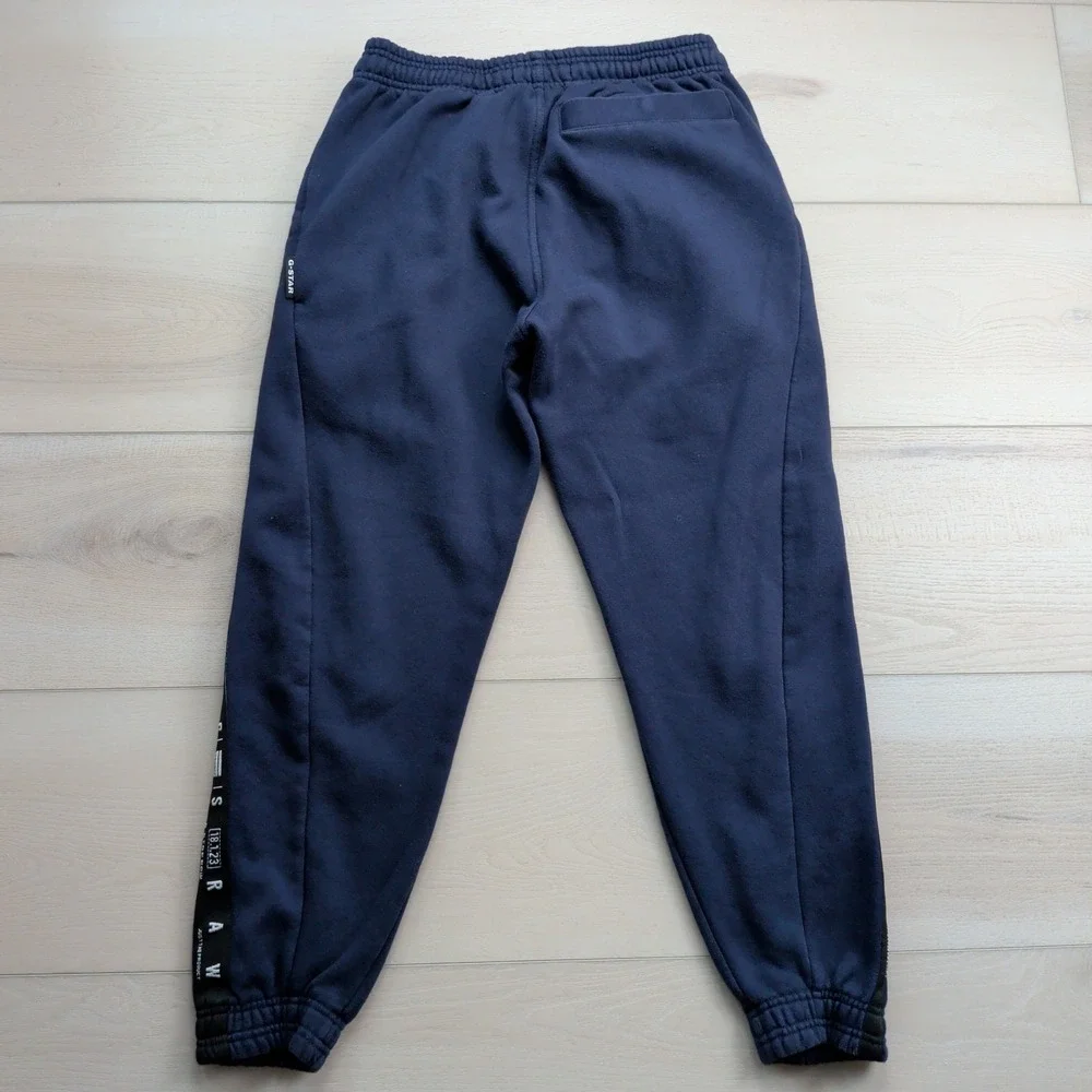 G Star Raw Jogger Sweatpants Mens S‎ Navy Blue Drawstring Side Tape Logo
